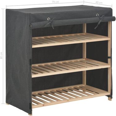 vidaXL шафа для взуття з чохлом, 3 рівні, на 6 пар, сірий текстиль, 79x40x80 см, органайзер для взуття