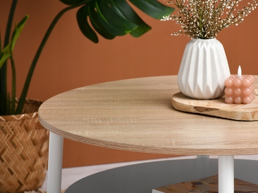 Журнальний стіл Mebel-Partner круглий, 80 x 80 x 45 см, білий, дуб сонома