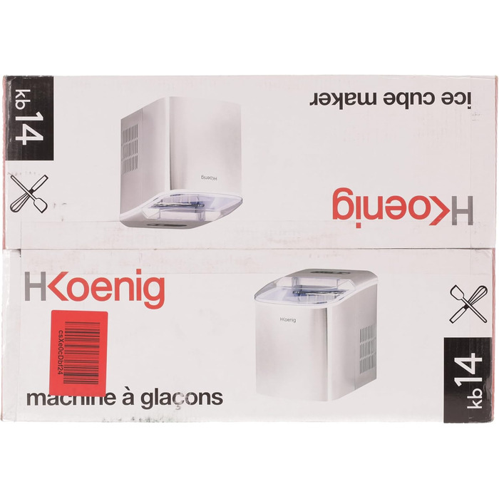 Льодогенератор H.Koenig KB14, 12 кг/день, 2 розміри, нерж. сталь, 2.1 л, 120 Вт, сріблястий