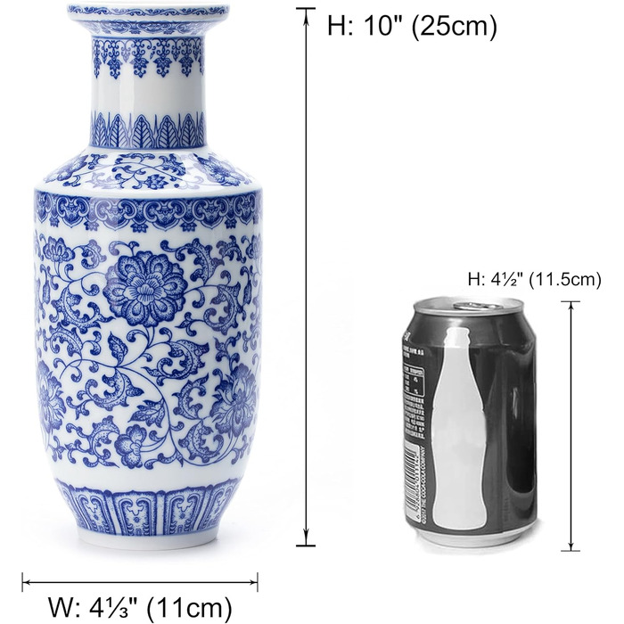 Ваза синьо-біла керамічна Chinoiserie 25.4 см для дому, декор для вітальні, полиці, каміна