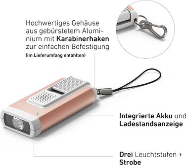 Ліхтарик Ledlenser K6R Safety 400 лм із сиреною, USB, сірий — компактний брелок-ліхтарик, акумуляторний, з тривожним сигналом