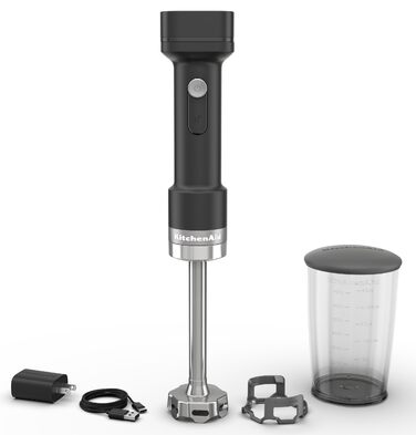 Блендер заглибний KitchenAid Go Cordless з акумулятором, 1л, чорний (матова чорна поверхня), з насадкою-міксером та подрібнювачем, нержавіюча сталь, захист від подряпин