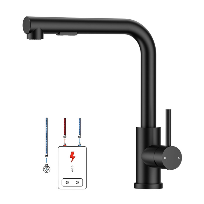 Змішувач кухонний FORIOUS одноричажний для бойлера, нержавіюча сталь (матовий чорний, 3 підключення)