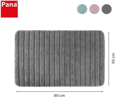 PANA М'який килимок для ванної з мікрофібри, 50x80 см, антрацит, нековзкий, праний, смугастий дизайн