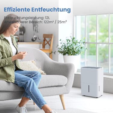 Електричний осушувач повітря Newentor 12L для підвалу, 35dB, з гофрованим шлангом 1м, для приміщень до 25м², 10 років гарантії, фільтр, таймер, 12л/день