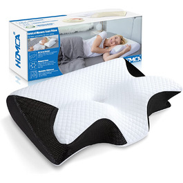 Ортопедична подушка HOMCA 2 в 1 з Memory Foam для сну на спині, боці та животі, 60x40x12/14 см, чорна