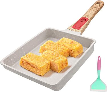Японська омлетниця Tamagoyaki AIKENBBKK, антипригарна, знімна ручка, 19x16 см, для духовки та посудомийки, біла