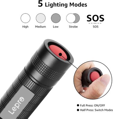 Lepro LED ліхтарик LE2000, надяскравий, 5 режимів, зум, водонепроникний, для кемпінгу, туризму, риболовлі, подарунок (2 шт.)