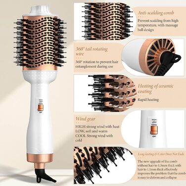 Набір професійних фенів-щіток 3-в-1 Air Styler Whitegold: фен, щітка для волосся, випрямляч