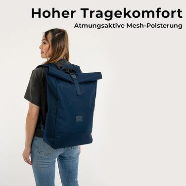 Рюкзак Johnny Urban Robin Rolltop для жінок і чоловіків, 16-дюймове відділення для ноутбука, водостійкий, 18-22 л, з переробленого PET, темно-синій