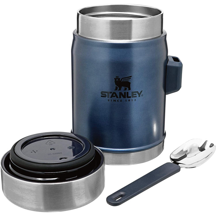 Термос для їжі Stanley Classic Legendary 400 мл з ложкою-виделкою, тримає тепло або холод до 7 годин, нержавіюча сталь, BPA-Free, можна мити в посудомийній машині, колір Nightfall