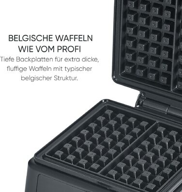 Вафельниця SEVERIN WA 2117 Black Line для бельгійських вафель у формі серця, антипригарне PFAS-free покриття, 1000 Вт, чорний/нержавіюча сталь