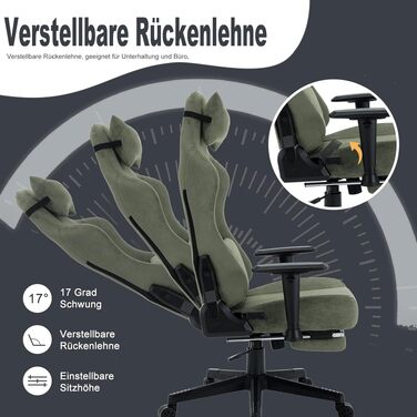 Ігрове крісло Ergonomic Gaming Stuhl — ергономічний офісний стілець з масажною підтримкою попереку, підставкою для ніг та дихаючої тканини, зелене