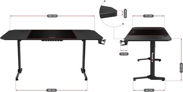 Ігровий стіл Huzaro Hero 4.7 XXL 160x75 см, карбон, з органайзером для кабелів та килимком для миші, чорний, для геймерів, комп'ютерний, офісний