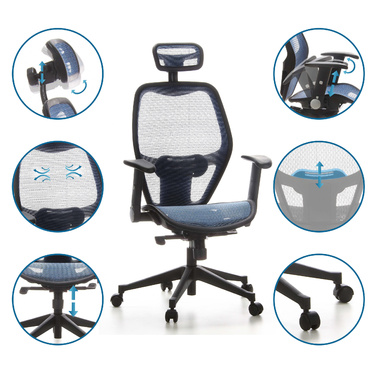 Офісне крісло / Крісло керівника AIR-PORT Mesh Blue hjh ОФІС