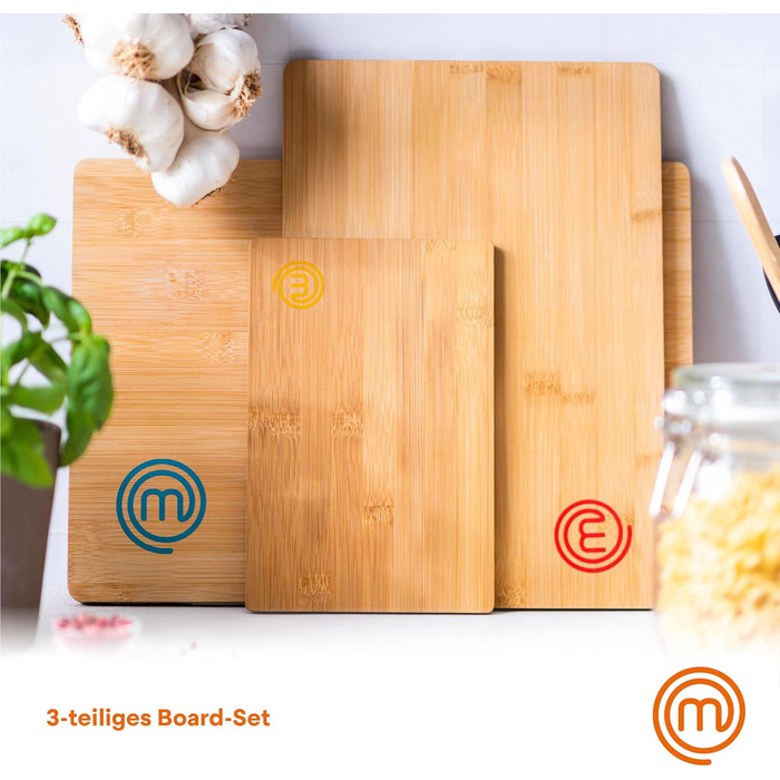 Набір обробних дощок MasterChef з бамбука, 3 штуки, кольорове маркування, 38×27,5 см, 34×23,5 см, 23×15 см, для кухні, підходять для миття в посудомийній машині