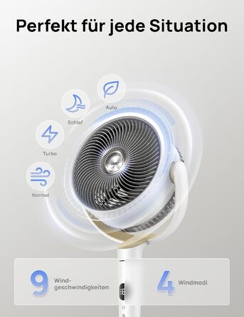 Вентилятор підлоговий DREO TurboPoly 512 з пультом, надтихий (20дБ), DC-мотор, 120° осциляція, 4 режими, регульована висота 94-107 см, білий