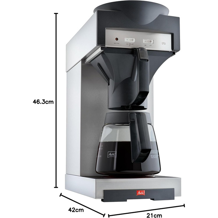 Кавоварка Melitta 20348 з фільтром, скляна колба, 1,8 л, підігрів, нержавіюча сталь/чорна