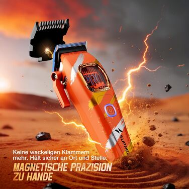 Машинка для стрижки волосся SUPRENT Profi з титановим покриттям, T-Blade, 5 насадок, акумулятор 2500mAh, Type-C зарядка (Помаранчевий)