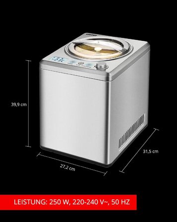 Морожениця Unold Profi Plus 2.5л з компресором та книгою рецептів (101 рецепт) | Автоматична, нержавіюча сталь, самоохолоджувальна, 250 Вт