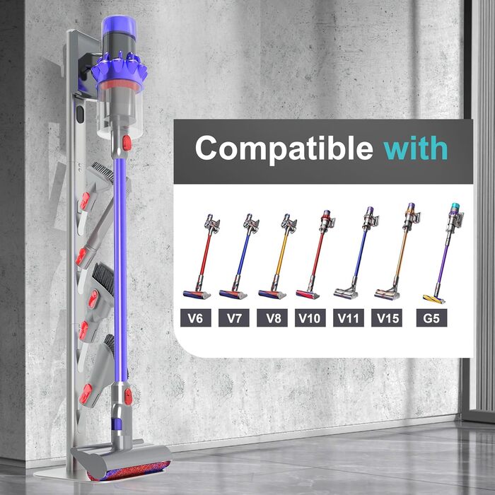 Стійка для пилососа Dyson Gen5 V15s/V15/V12/V11/V10/V8/V7/V6 – підставка для зберігання та організації, срібляста