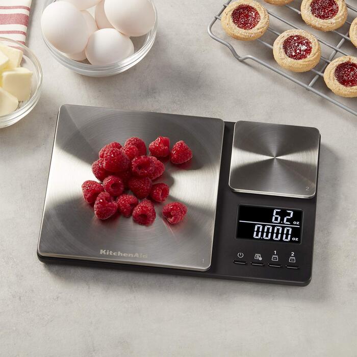 Кухонні ваги KitchenAid цифрові з двома платформами, до 5000г/500г, чорні, з таймером