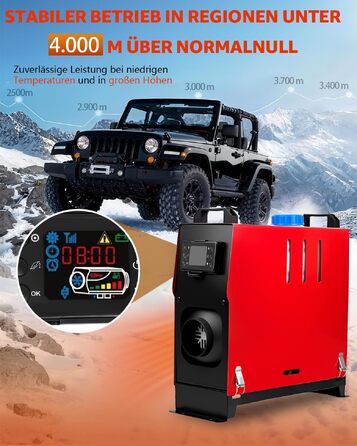 Автономний дизельний обігрівач повітря 12V 5-8кВт з LCD-дисплеєм та пультом керування, комплект з глушником для кемпера, автобуса, вантажівки та човна (8кВт, червоний)