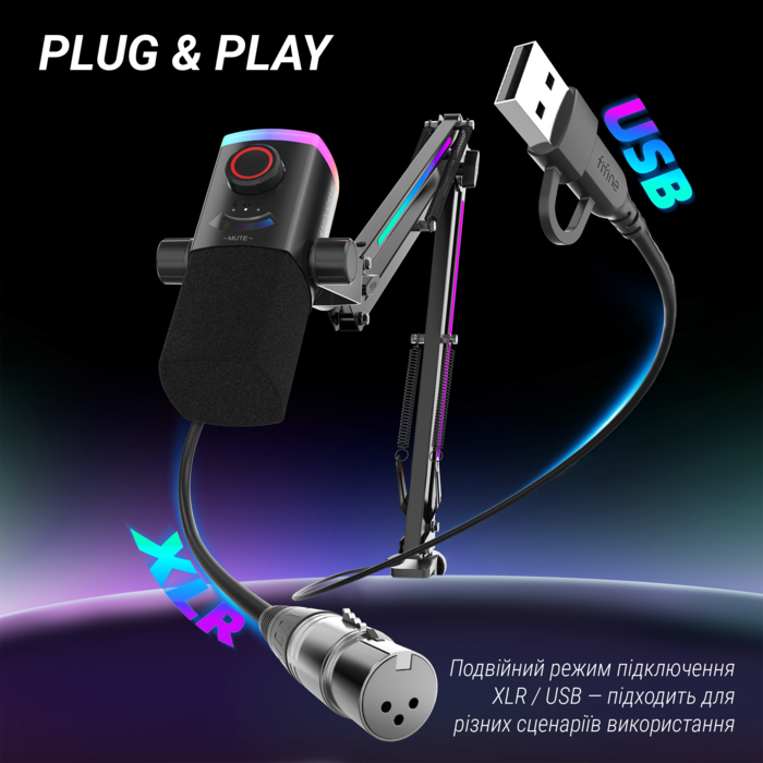Мікрофон динамічний Fifine AM8PROT USB/XLR Black