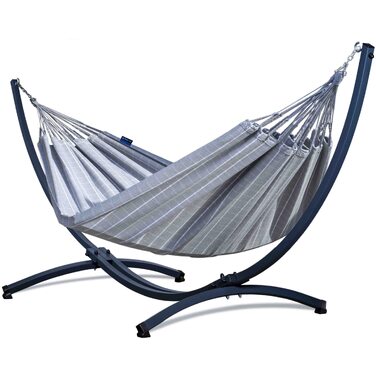 Гамак Potenza Outdoor з металевим каркасом для 2 осіб Catargo - бавовняний подвійний гамак XXL 220x160 см, до 220 кг, стійкий до погодних умов (сірий, каркас графіт)