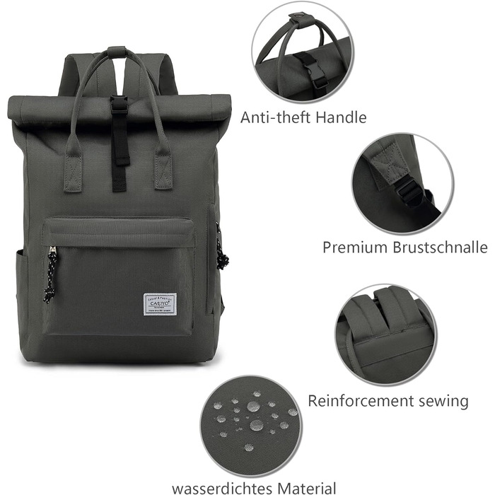 Водонепроникний рюкзак TAN.TOMI для ноутбука 15,6'' Rolltop, темно-сірий, для школи, подорожей, велосипеду, для чоловіків і жінок