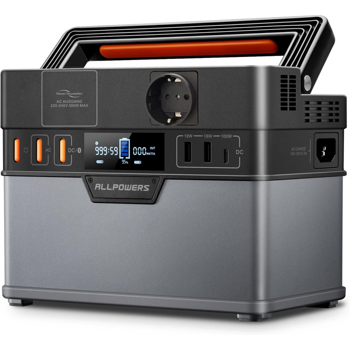 Портативна електростанція ALLPOWERS S300 Plus:  потужністю 288 Вт·год пікова потужність 500 Вт