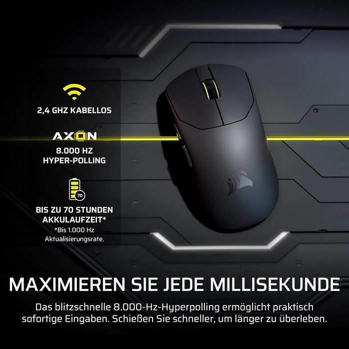 Ігрова бездротова миша Corsair Sabre v2 PRO Ultralight Wireless FPS, 33K DPI, 8000Hz, 36г, чорна
