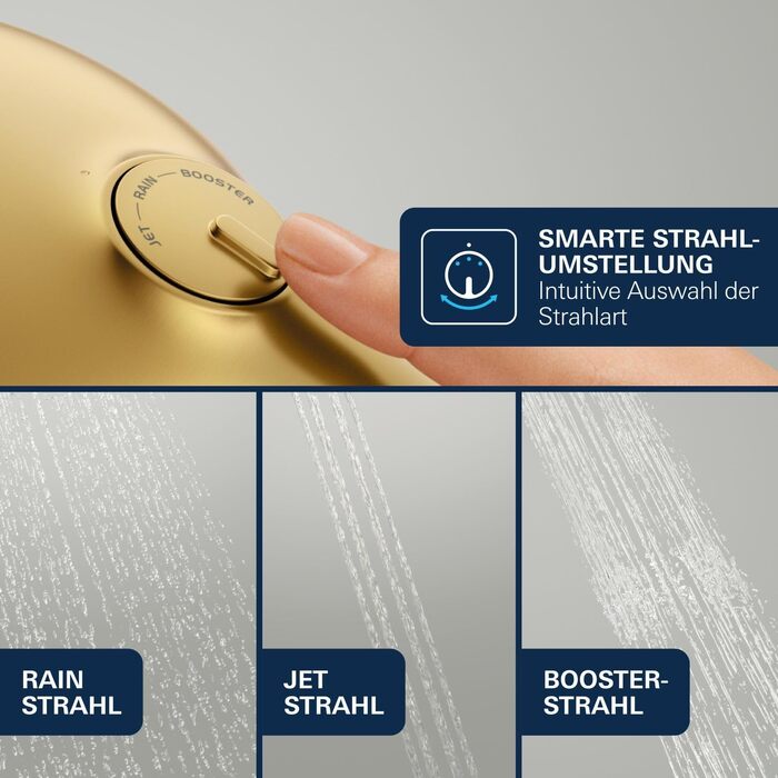 Душова лійка GROHE Vitalio Joy+ 120 Gold з функцією AquaBooster, 3 режими струменя, водоощадна (8 л/хв), універсальне підключення, 1348640000