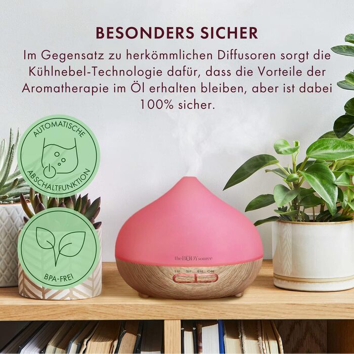 Ультразвуковий аромадифузор The Body Source 300 мл з LED-підсвіткою, таймером і зволожувачем повітря для ефірних олій — ароматерапія для дому, офісу, спа