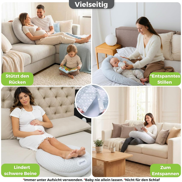 Подушка для вагітних Dilamababy з Memory Foam, бавовняний чохол, підтримка для годування груддю, XXL розмір