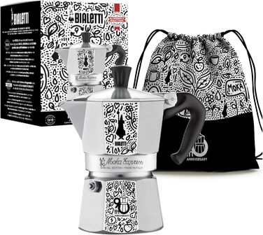 Кавоварка Bialetti Moka Express 90 років, алюмінієва, на 3 чашки (130 мл), з нейлоновим чохлом