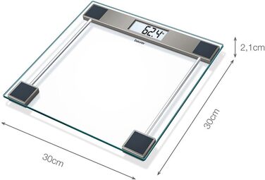Ваги підлогові Beurer Cristal GS 11, скляні, електронні, LCD-дисплей, до 150 кг, прозорі