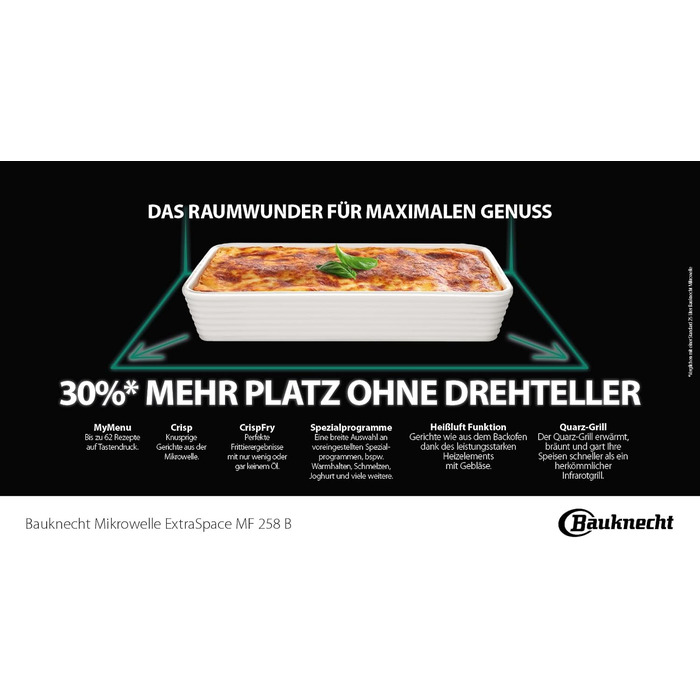 Мікрохвильова піч Bauknecht MF 258 B 25 л чорна з функціями Crisp, грилем, конвекцією, без обертової тарілки, автоматичними програмами та самоочищенням