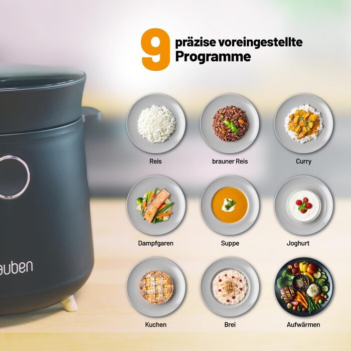 Мультиварка Lauben для рису 1.5л, 350W, 9 програм, цифровий дисплей, антипригарне покриття