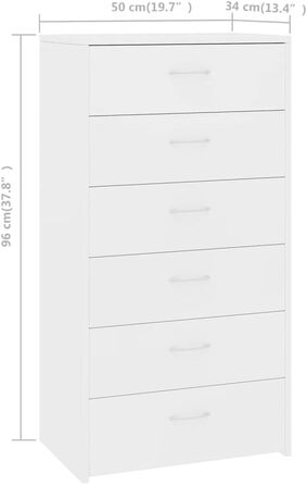 Комод vidaXL з 6 шухлядами, білий, 50x34x96 см, ДСП – багатофункціональна шафа, тумба для зберігання