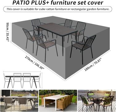 Чохол для садових меблів Rattan Würfel, 420D, водонепроникний, анти-UV, чорний 125x125x71 см (270x180x90 см)