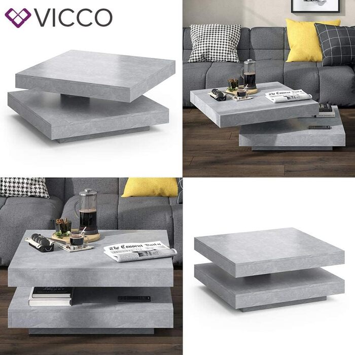 Журнальний стіл Vicco Elias, бетон, 70x34 см