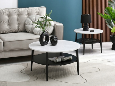 Круглий кавовий столик Mebel-Partner, 60 x 60 x 45 см, білий/чорний