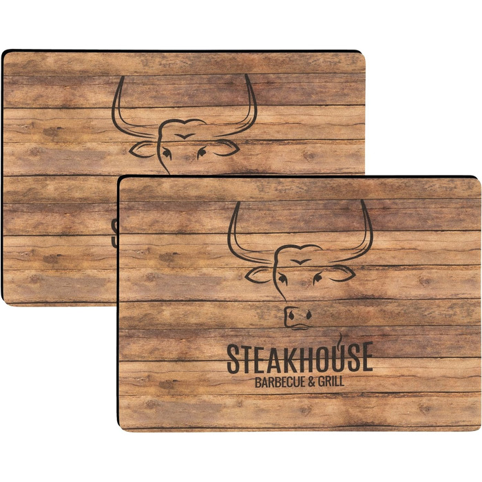 Набір тефлонових столових підставок BBQ Steakhouse, дерев'яний дизайн, 2 шт., 30x43 см, антиковзна основа, захист від плям