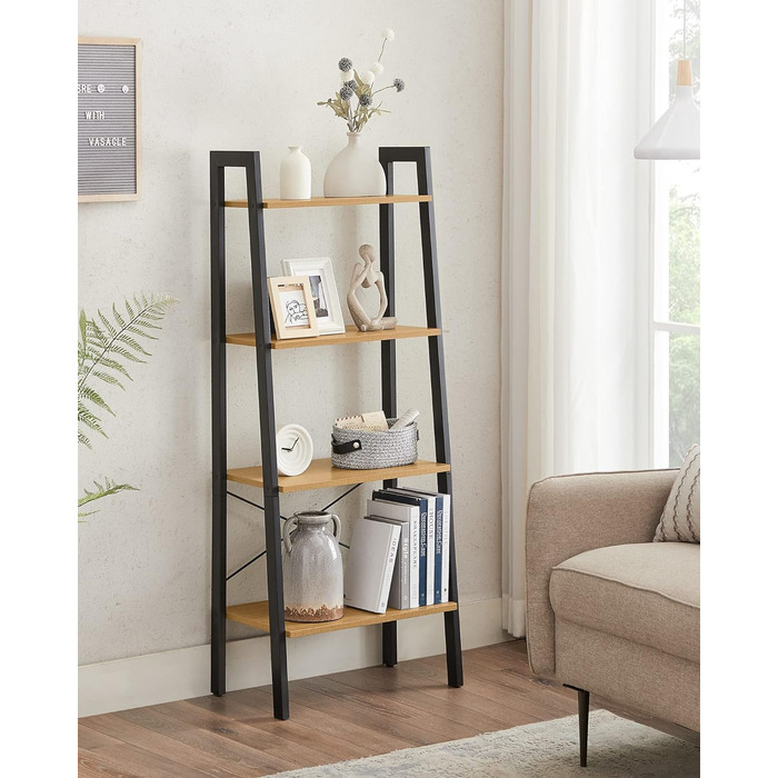 Стелаж VASAGLE з 4 полицями, промисловий дизайн, сталевий каркас, медовий-чорний колір, 34D x 56W x 137.5H см