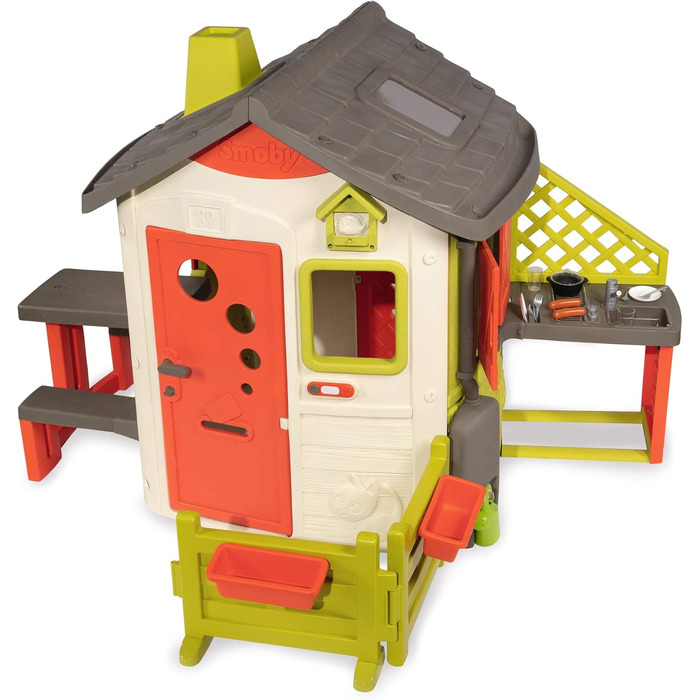 Дитячий будиночок Smoby Life Jura Lodge (115x123x132 см) з переробленого пластику - вуличний будиночок для дітей з годівницею для птахів, для саду та тераси, від 2 років