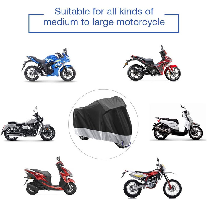 Моточохол водонепроникний 3XL 265x105x125 см, захисний тент для мотоцикла Harley-Davidson, Suzuki, Yamaha, 210D Оксфорд, для вулиці, проти подряпин, сріблястий