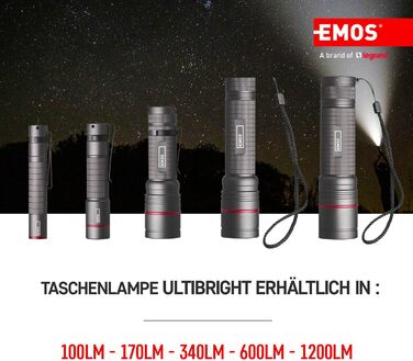 Ліхтарик EMOS акумуляторний CREE LED металевий з фокусом Ultibright 80, 3 режими, ударостійкий, водонепроникний, 600 люмен, до 230 м, з ремінцем і чохлом, для дому та вулиці, сірий