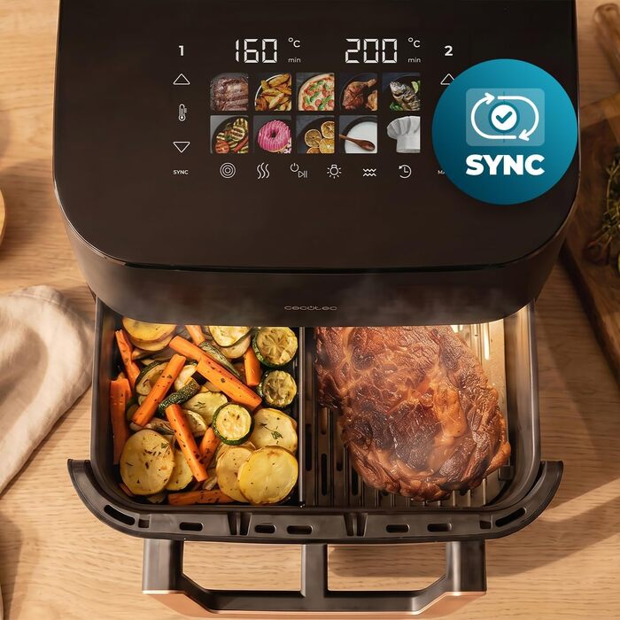 Аерофритюрниця-гриль Cecotec Cecofry&Grill Smokin' 6500 Plus 6.5л, 2200 Вт, з функцією копчення, гриль-платою та вікном, чорна