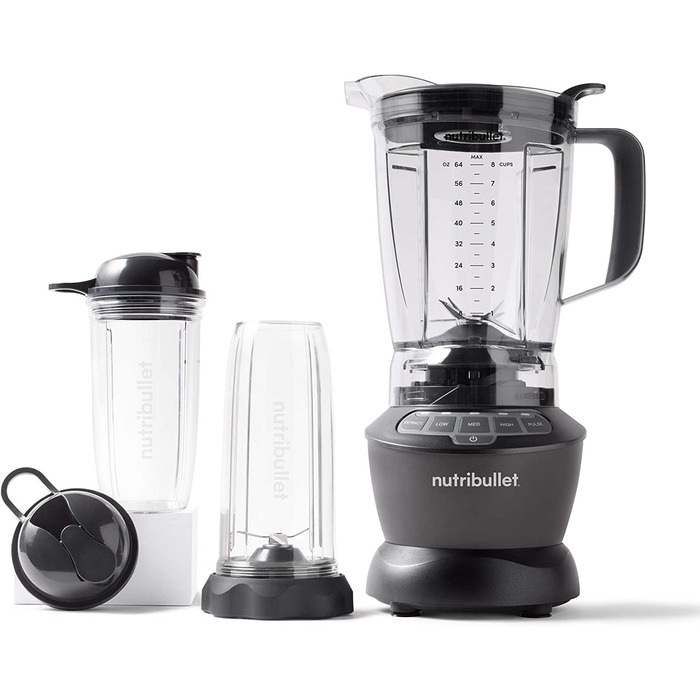 Блендер Nutribullet 1000 Вт, електричний, 1,6 л, мультифункціональний, сірий, модель NBF450DG (2020), професійний стаціонарний міксер